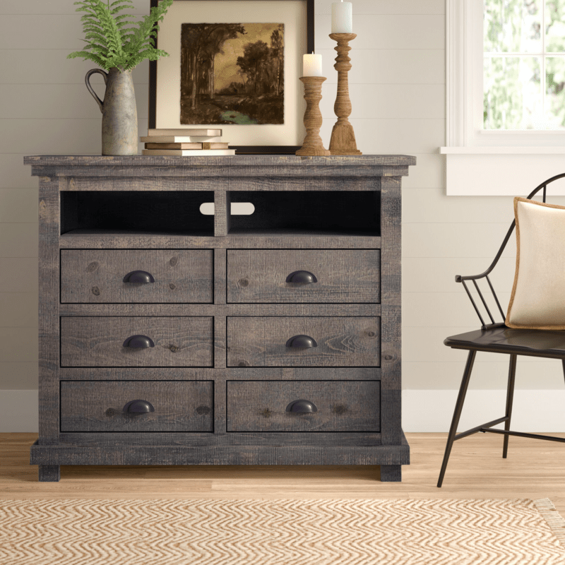 Lockridge 6 Drawer 48" W Solid Wood Media Double Dresser