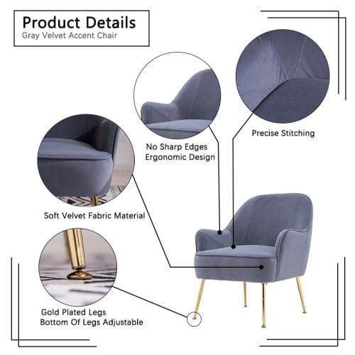 Modern Soft Velvet Ergonomic Accent Chair For Living/Bedroom