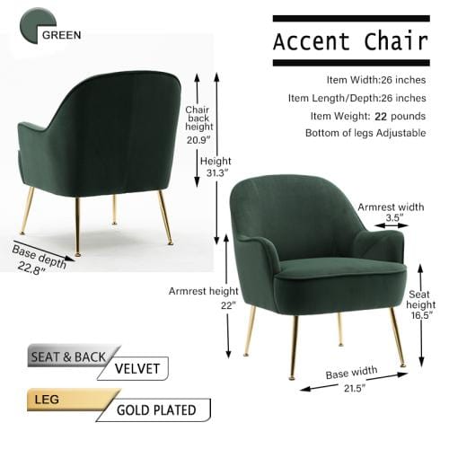 Modern Soft Velvet Ergonomic Accent Chair For Living/Bedroom