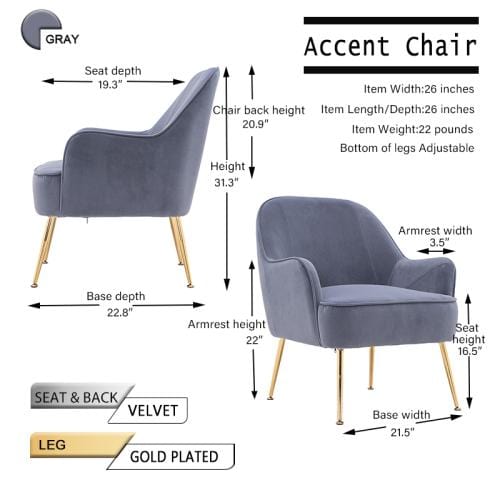 Modern Soft Velvet Ergonomic Accent Chair For Living/Bedroom