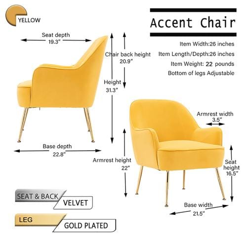 Modern Soft Velvet Ergonomic Accent Chair For Living/Bedroom