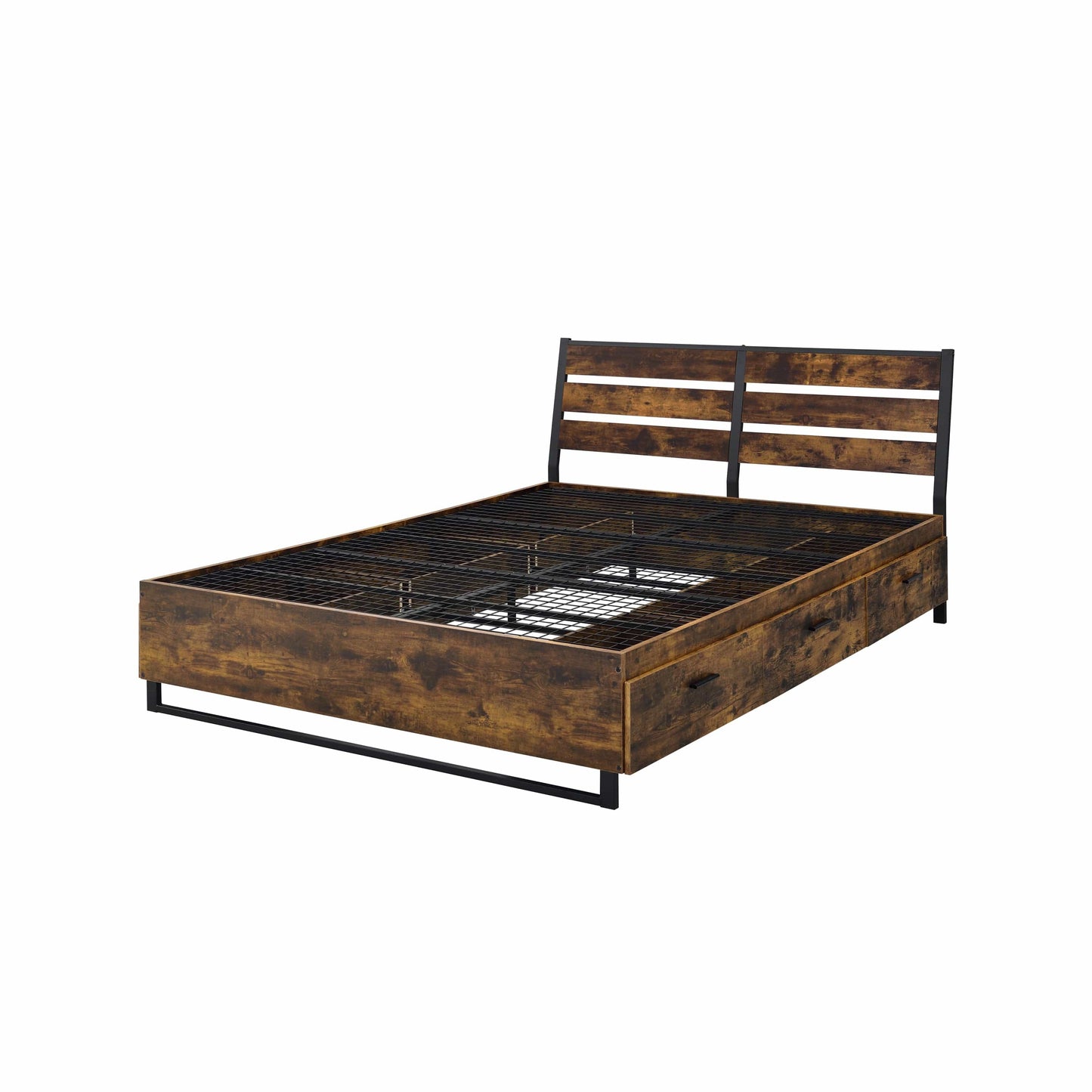 ACME Juvanth Queen Bed W/Storage in Rustic Oak & Black Finish 24260Q