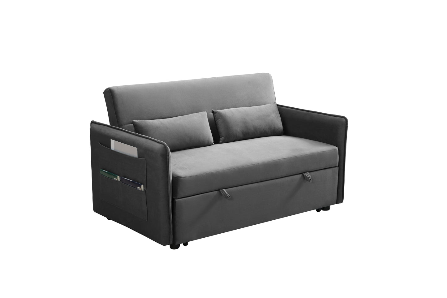 MEGA Pull Out Sofa Bed, Modern Adjustable Pull Out Bed Lounge Chair with 2 Side Pockets, 2 Pillows for Home Office