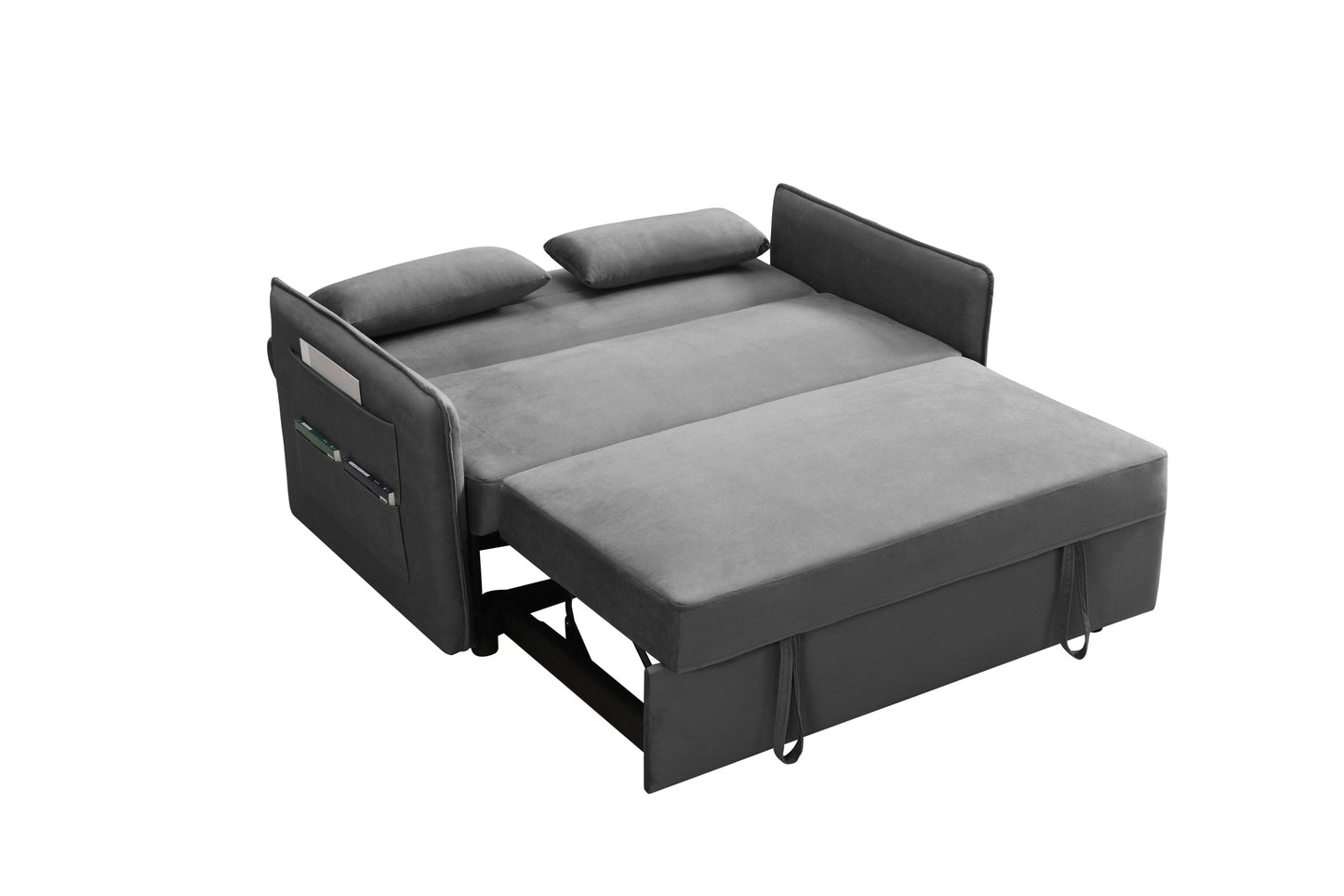 MEGA Pull Out Sofa Bed, Modern Adjustable Pull Out Bed Lounge Chair with 2 Side Pockets, 2 Pillows for Home Office