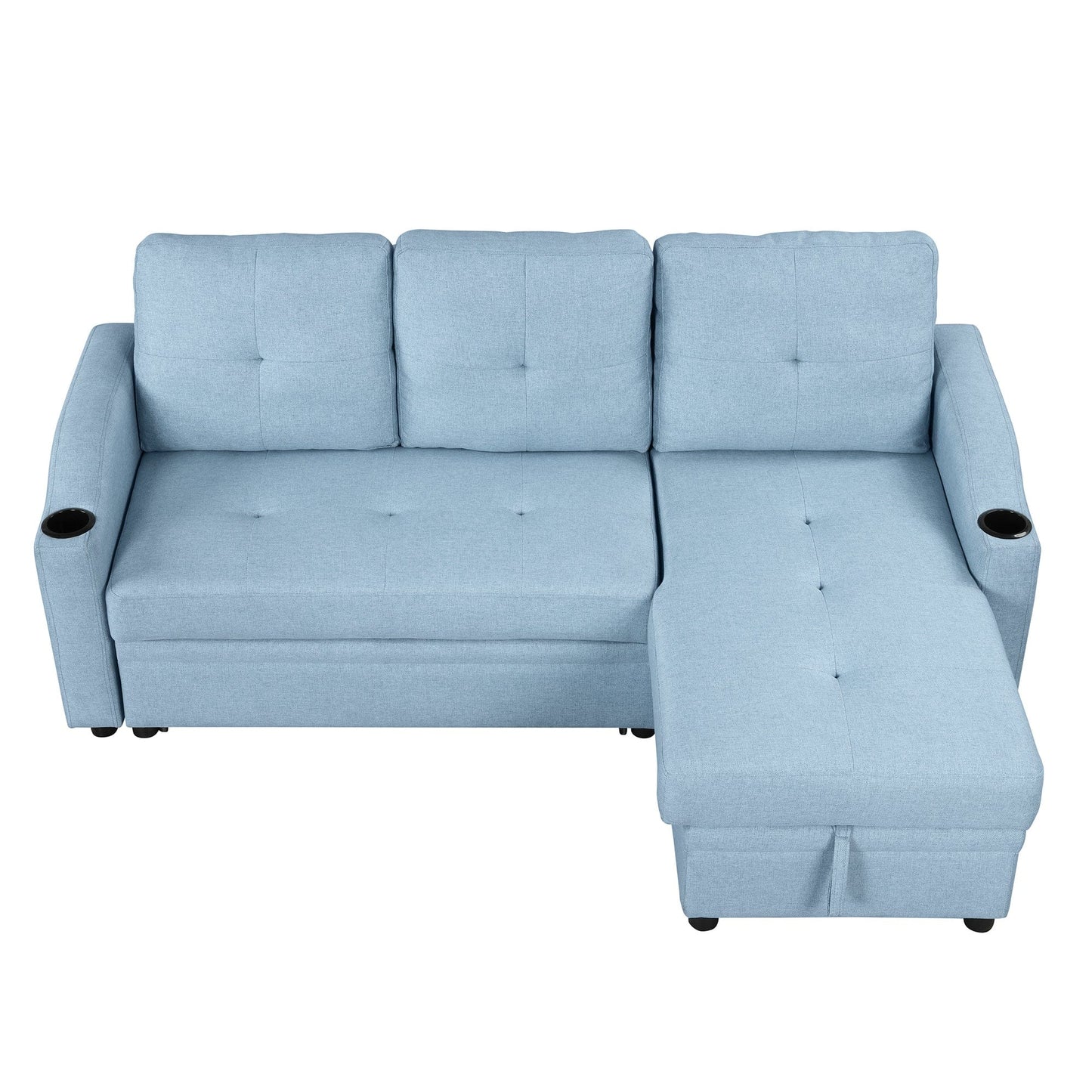 80.3" Orisfur. Pull Out Sofa Bed Modern Padded Upholstered Sofa Bed , Linen Fabric 3 Seater Couch with Storage Chaise and Cup Holder , Small Couch for Small Spaces