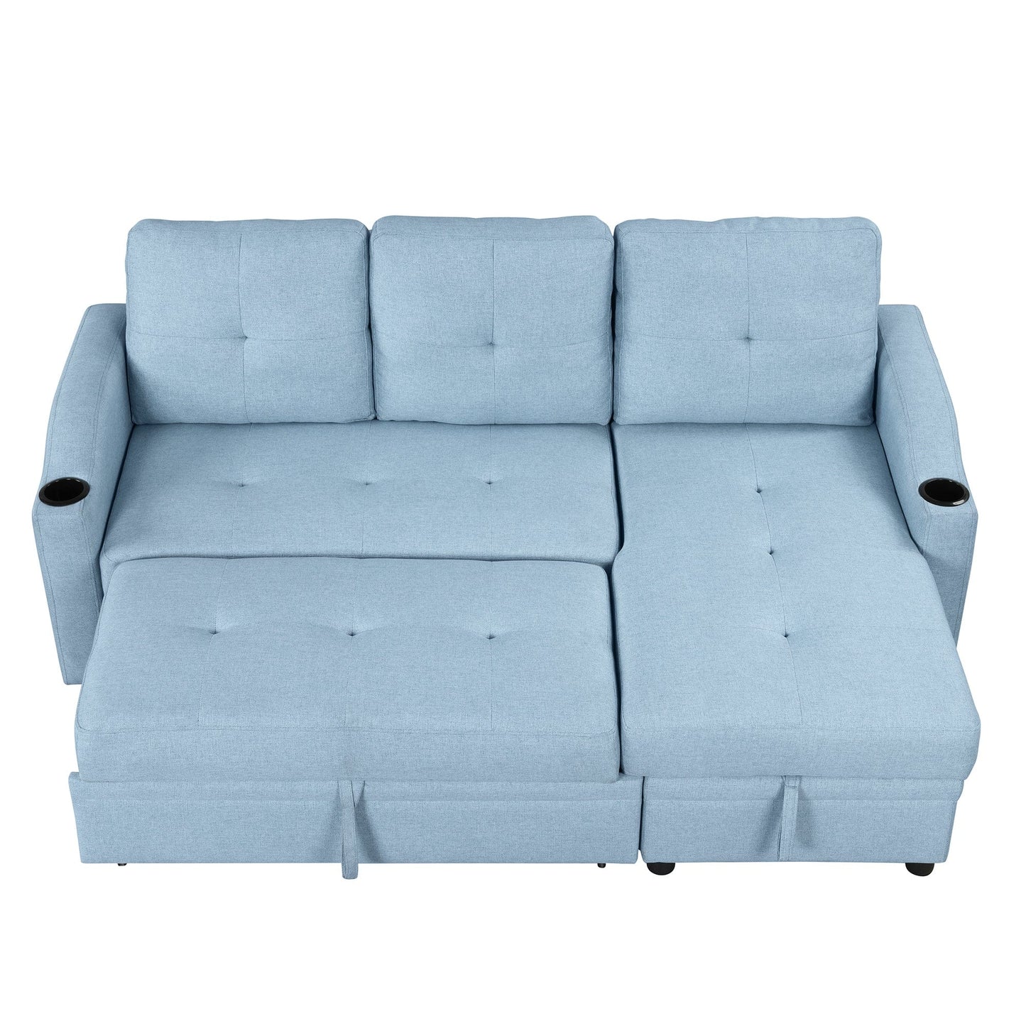 80.3" Orisfur. Pull Out Sofa Bed Modern Padded Upholstered Sofa Bed , Linen Fabric 3 Seater Couch with Storage Chaise and Cup Holder , Small Couch for Small Spaces