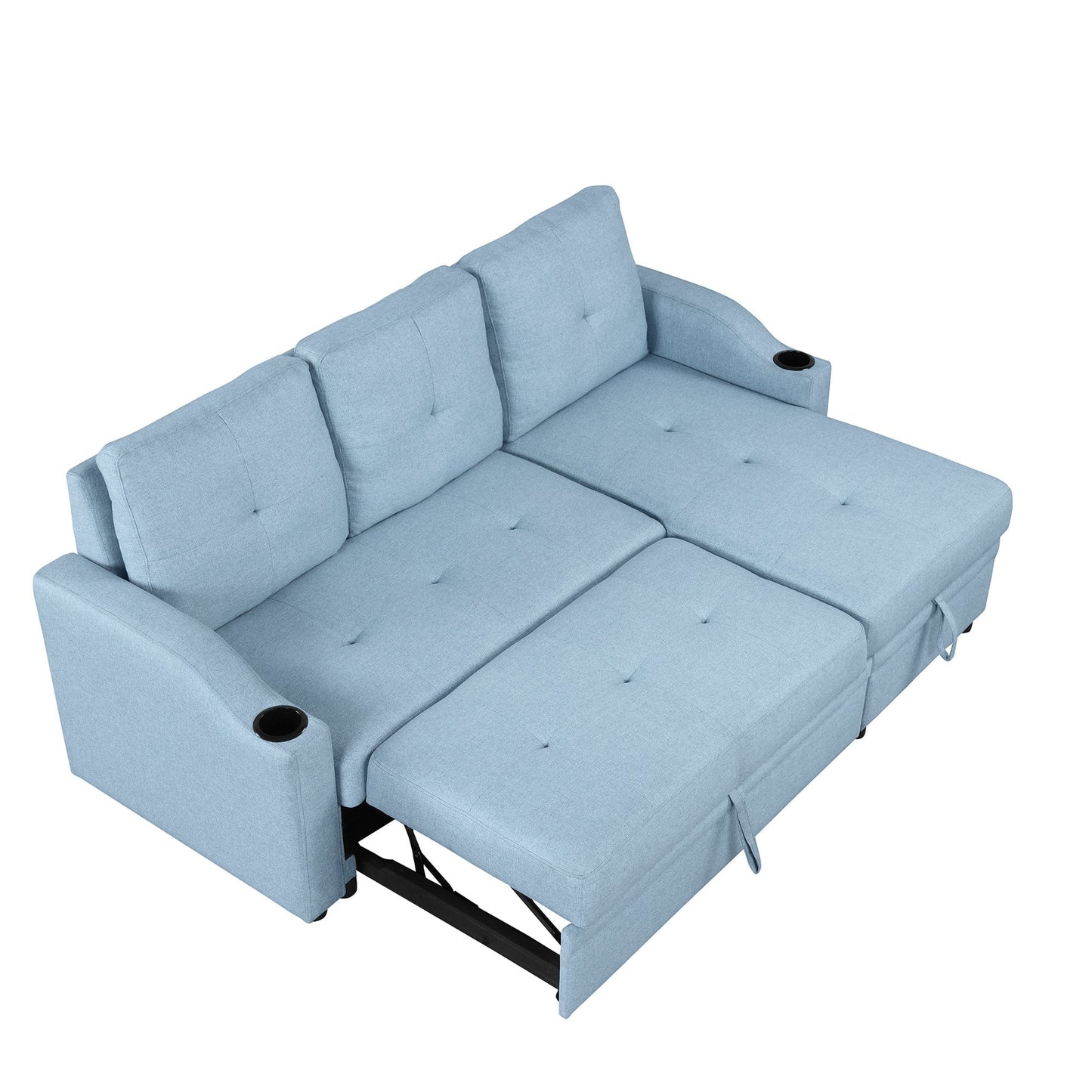 80.3" Orisfur. Pull Out Sofa Bed Modern Padded Upholstered Sofa Bed , Linen Fabric 3 Seater Couch with Storage Chaise and Cup Holder , Small Couch for Small Spaces