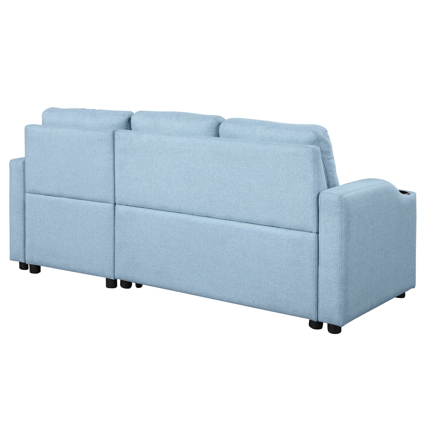 80.3" Orisfur. Pull Out Sofa Bed Modern Padded Upholstered Sofa Bed , Linen Fabric 3 Seater Couch with Storage Chaise and Cup Holder , Small Couch for Small Spaces