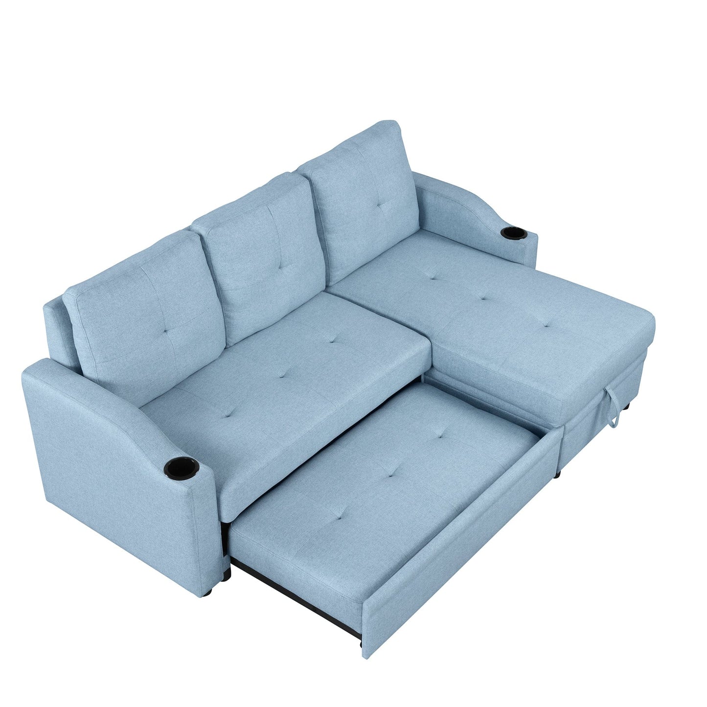 80.3" Orisfur. Pull Out Sofa Bed Modern Padded Upholstered Sofa Bed , Linen Fabric 3 Seater Couch with Storage Chaise and Cup Holder , Small Couch for Small Spaces