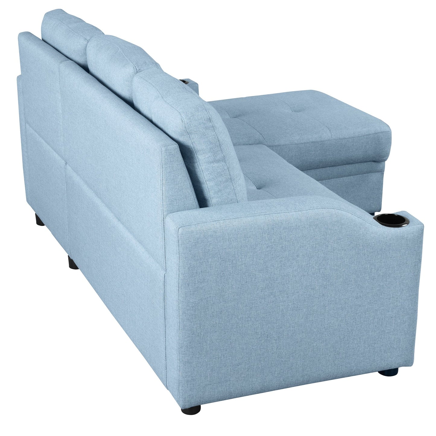 80.3" Orisfur. Pull Out Sofa Bed Modern Padded Upholstered Sofa Bed , Linen Fabric 3 Seater Couch with Storage Chaise and Cup Holder , Small Couch for Small Spaces