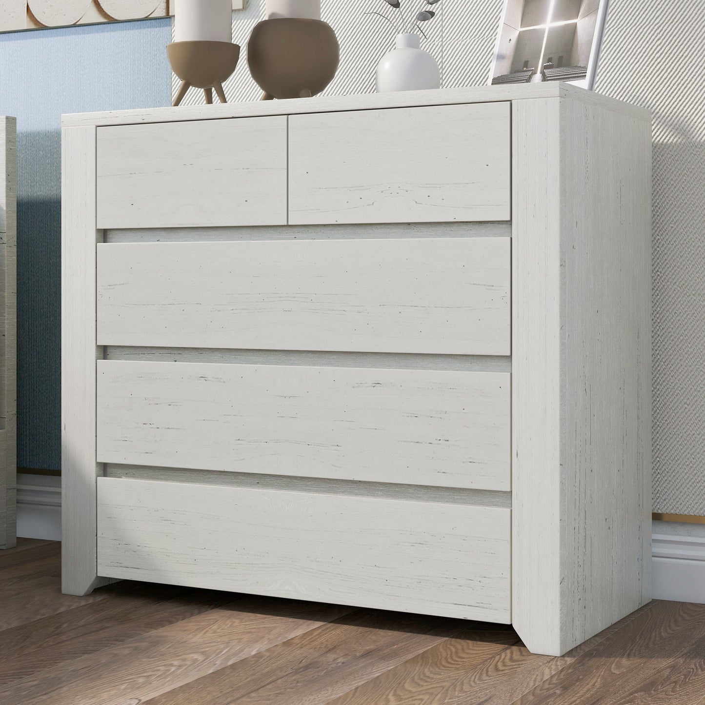 3 Pieces Off White Simple Style Manufacture Wood Bedroom Sets with Twin bed, Nightstand and Chest
