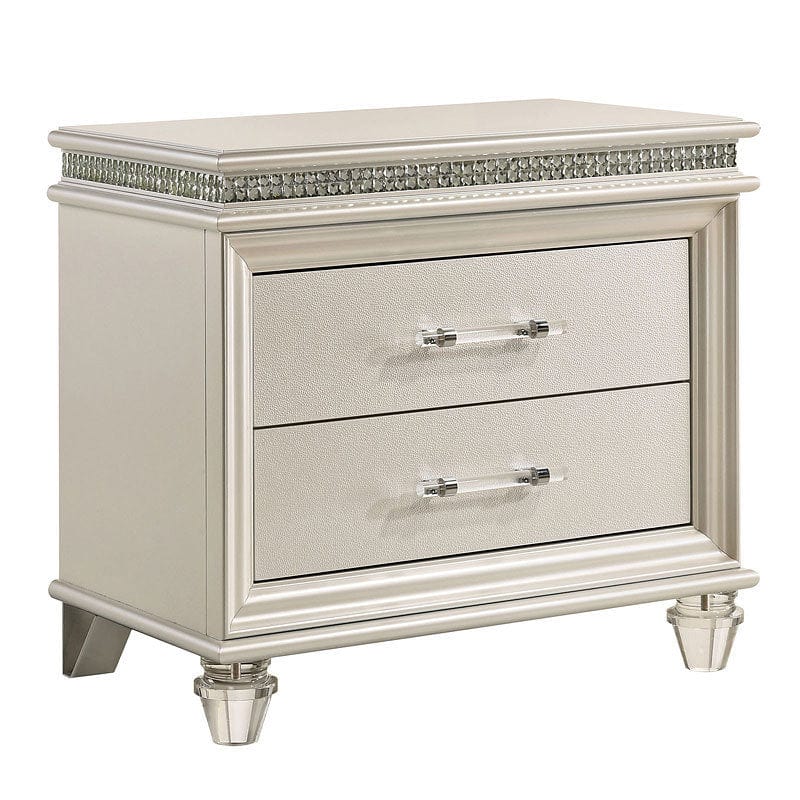 Classic Pearl White 1pc Nightstand Only Contemporary Solid wood 2-Drawers Felt-lined Top English Dovetail Acrylic Legs & Pull Handle