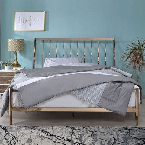Copper, Industrial Metal Queen Bed with Tapered Legs and Slated Headboard