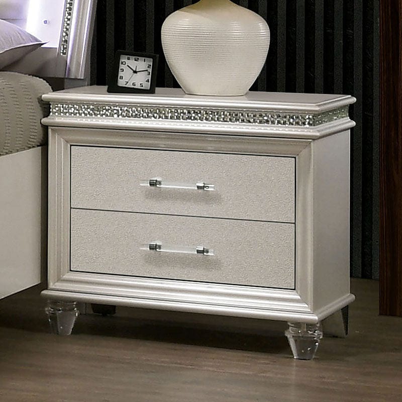 Classic Pearl White 1pc Nightstand Only Contemporary Solid wood 2-Drawers Felt-lined Top English Dovetail Acrylic Legs & Pull Handle