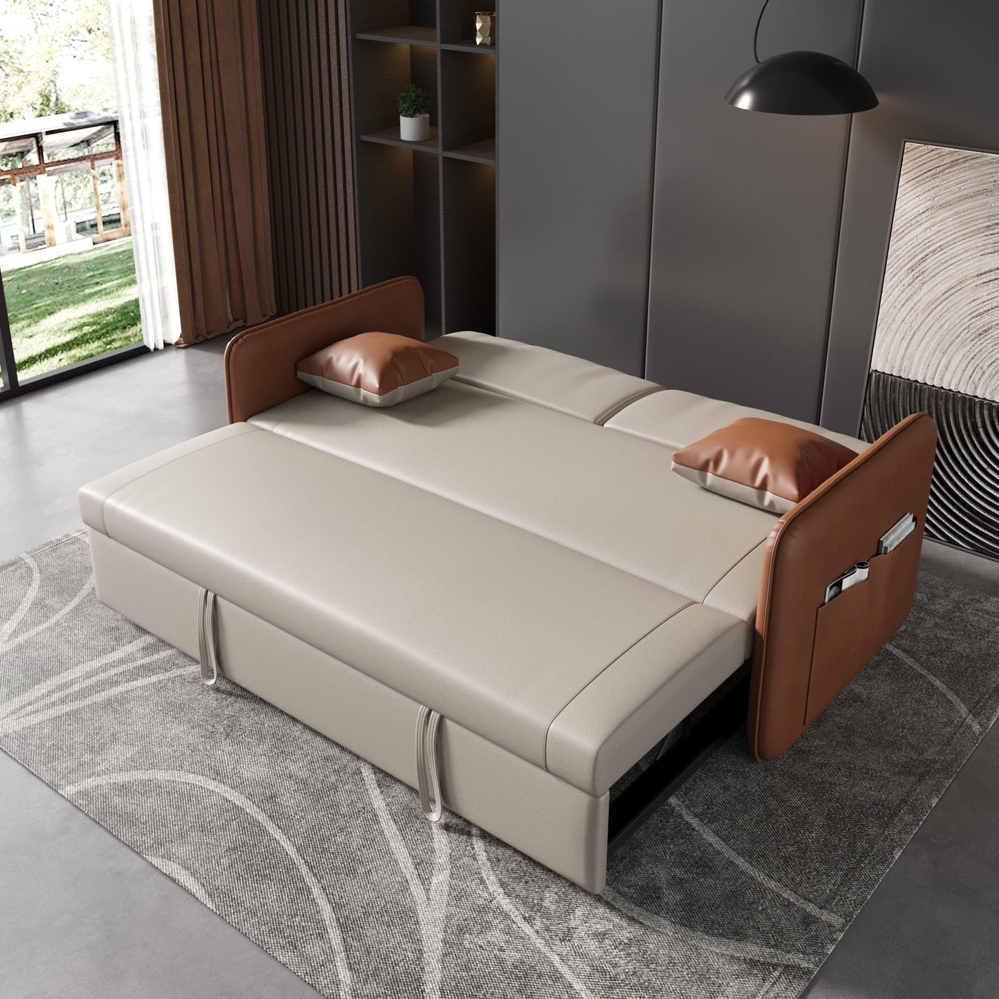 Modern American sofa bed-with USB- beige brown