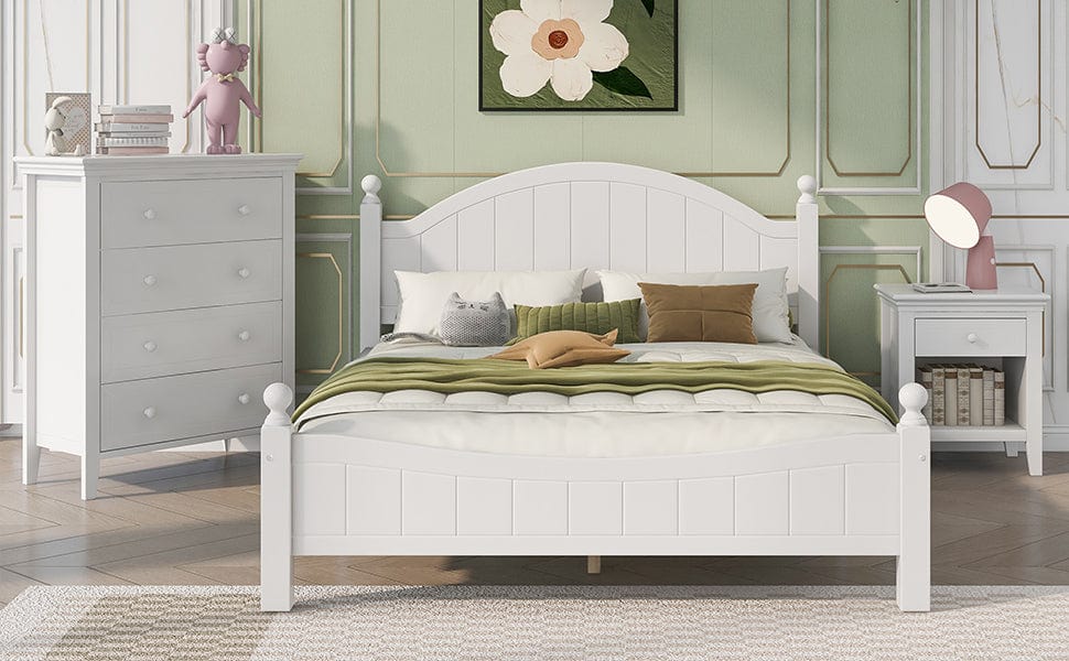 Three  Pieces Traditional Concise Style White Bedroom Sets, Nightstand+ Chest+ King Bed