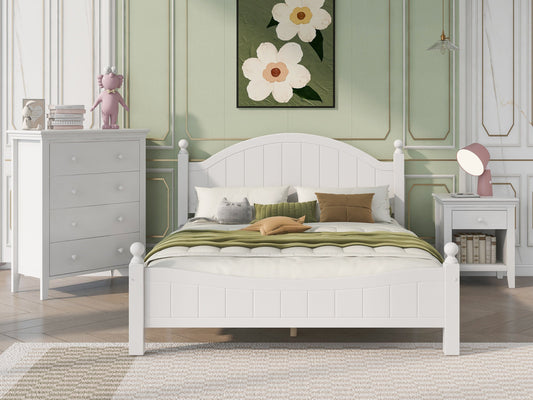 Three  Pieces Traditional Concise Style White Bedroom Sets, Nightstand+ Chest+ King Bed