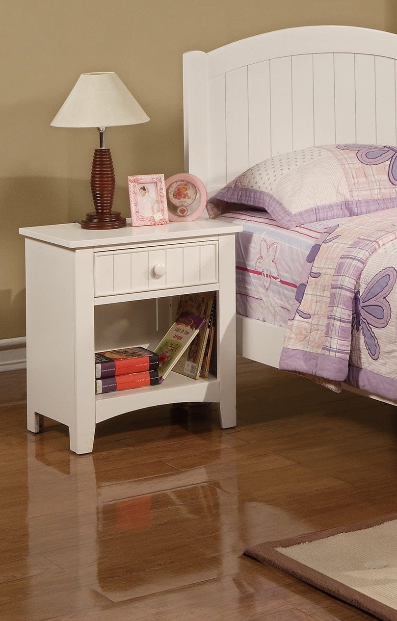 White Color Twin Size Bed Nightstand And Chest 3pc Set Bedroom Furniture Wooden Transitional Style Headboard