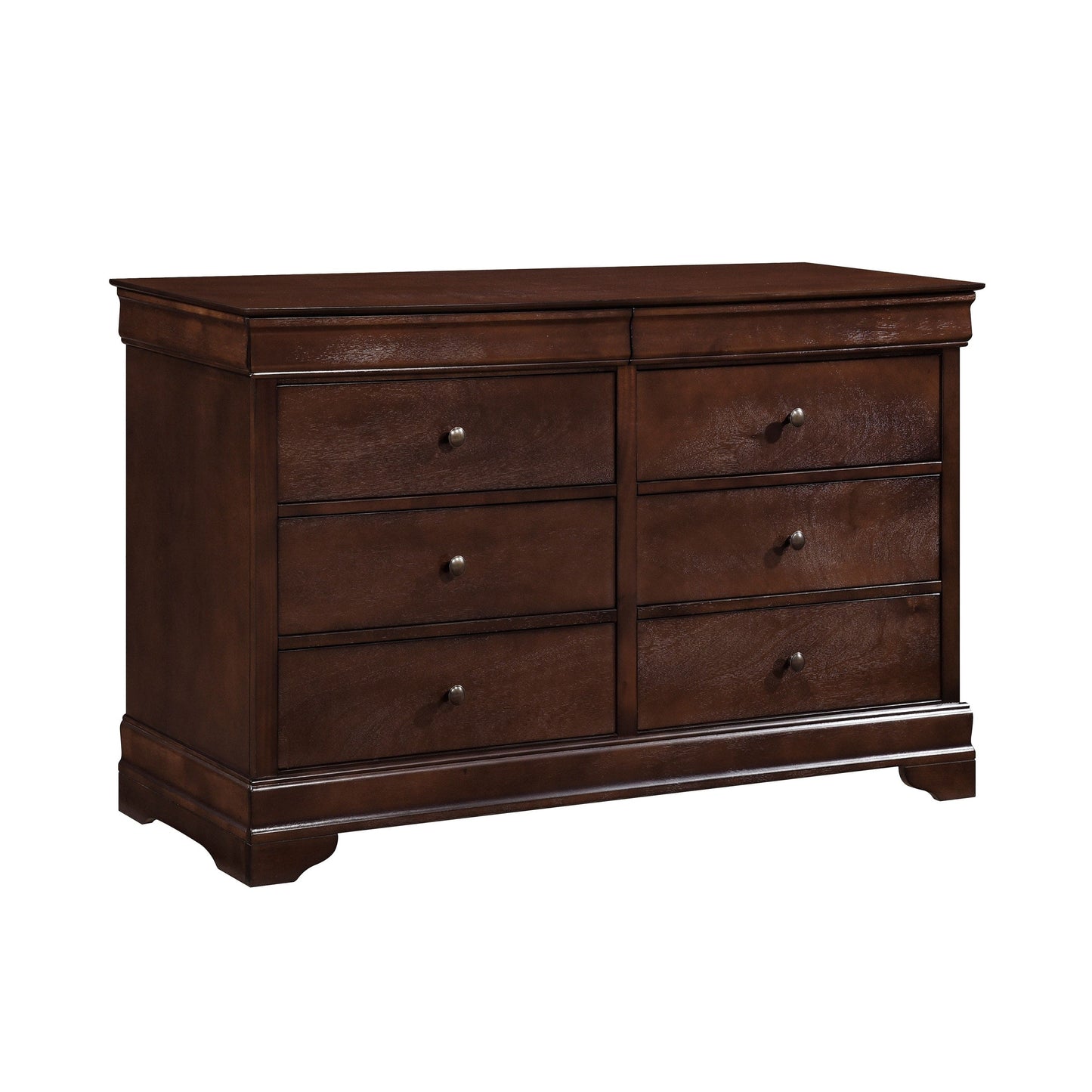 Brown Cherry Finish Louis Phillipe Style Bedroom Furniture 1pc Dresser of 6x Drawers Hidden Drawers Wooden Furniture