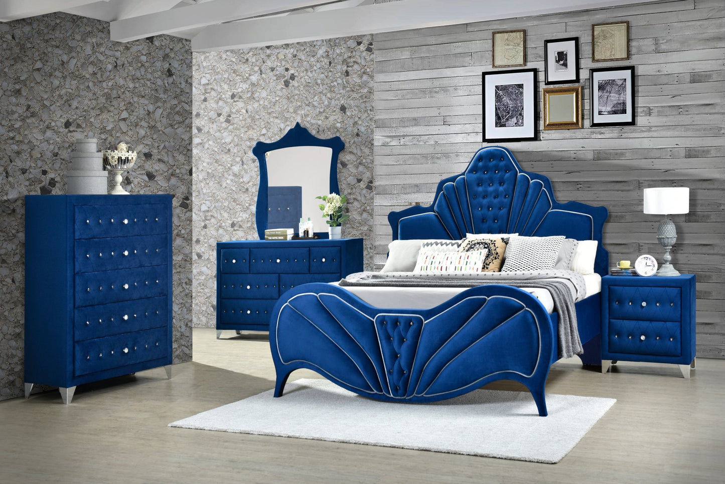 ACME Dante Queen Bed, Blue Velvet 24220Q