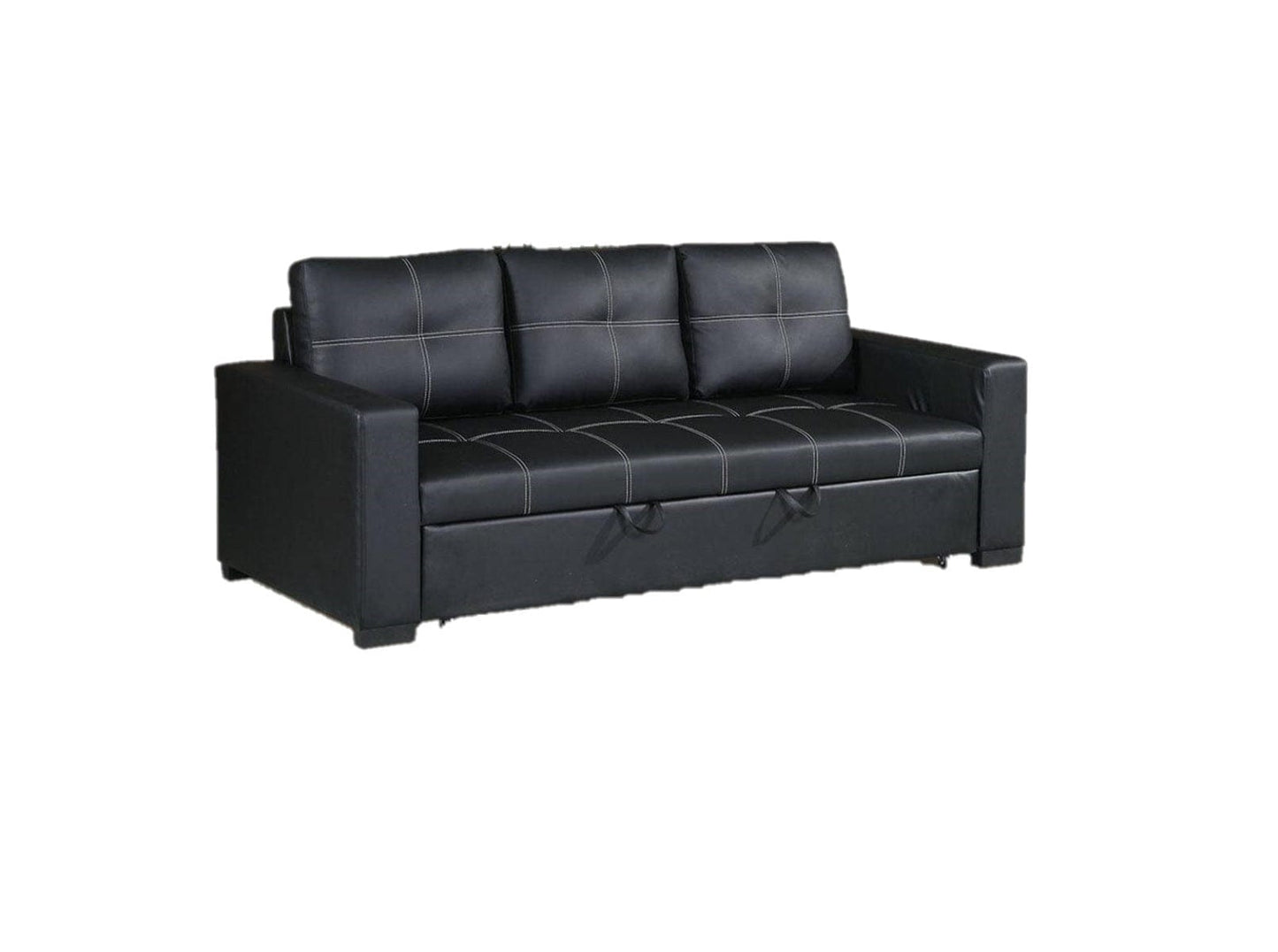 Sectional Sofa Pull out Bed Living Room Couch Black Faux Leather Tufted Convertible Sofa