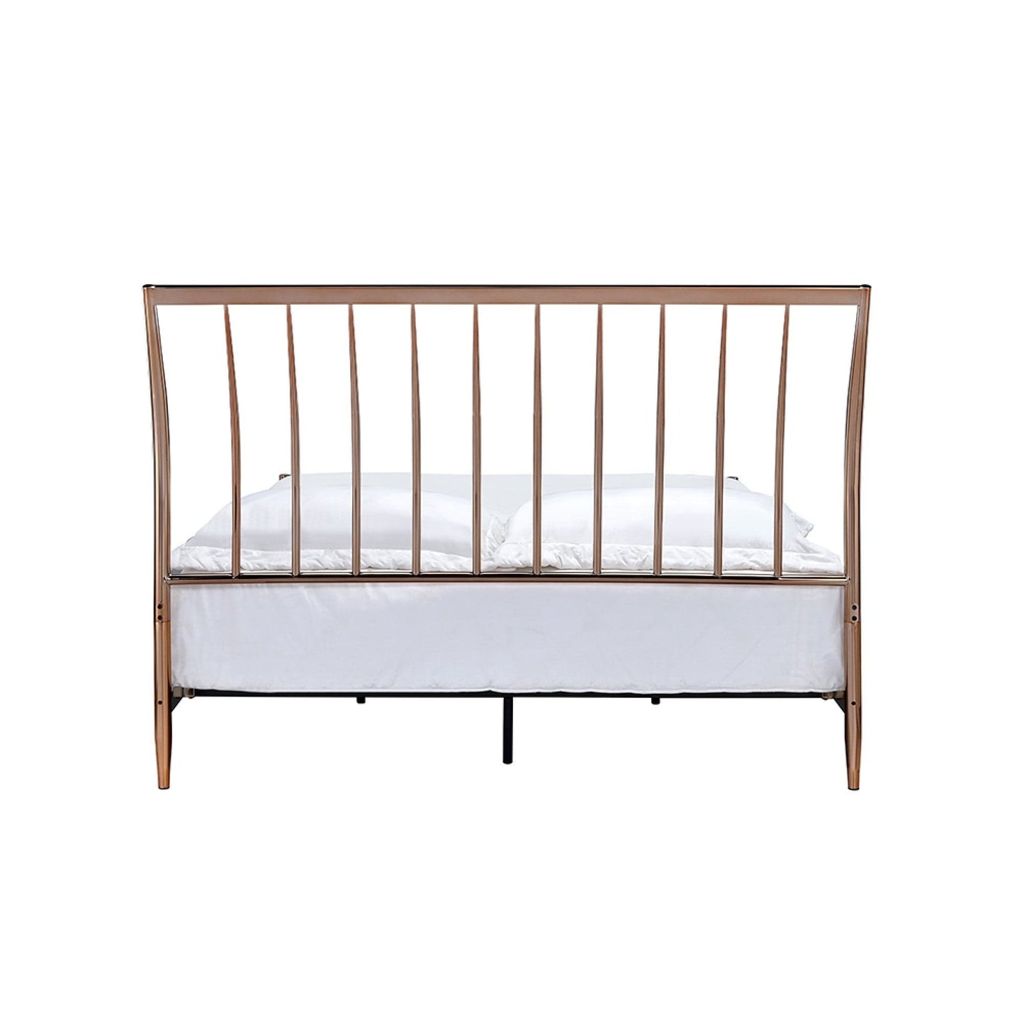 Copper, Industrial Metal Queen Bed with Tapered Legs and Slated Headboard
