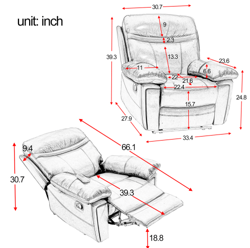 Massage Recliner PU Leather Sofa Chair with Heating and Massage Vibrating Function