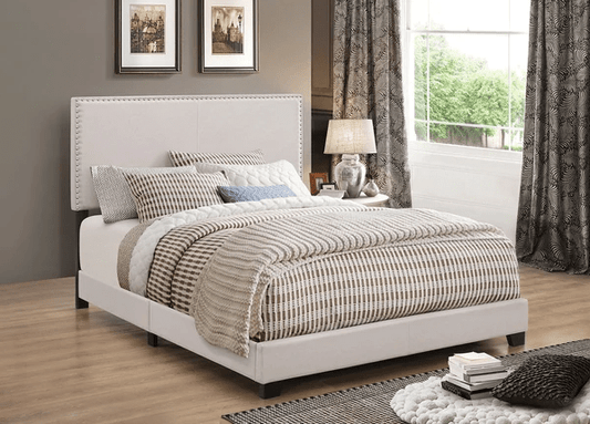 Fabric Upholstered Platform Bed with Nail Head Trim