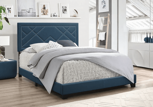 Padded Queen Panel Bed with Nailhead Trim