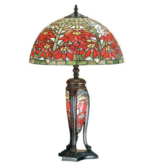 25" High Tiffany Poinsettia W/Lighted Base Table Lamp - Custom Made