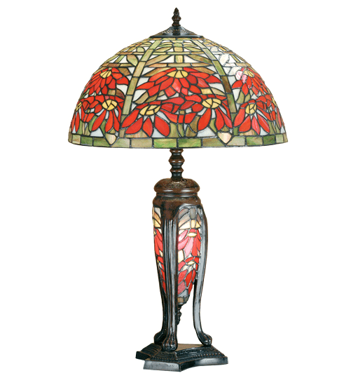 25" High Tiffany Poinsettia W/Lighted Base Table Lamp - Custom Made