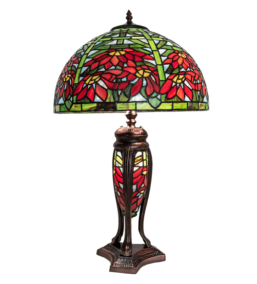 25" High Tiffany Poinsettia W/Lighted Base Table Lamp - Custom Made