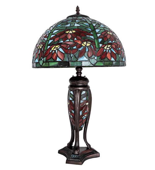 25" High Tiffany Poinsettia W/Lighted Base Table Lamp - Custom Made