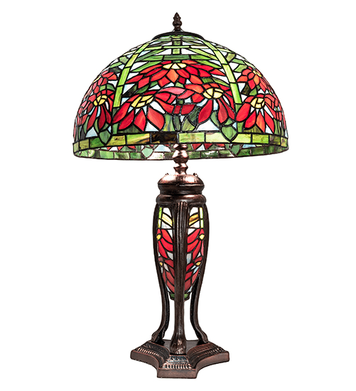25" High Tiffany Poinsettia W/Lighted Base Table Lamp - Custom Made