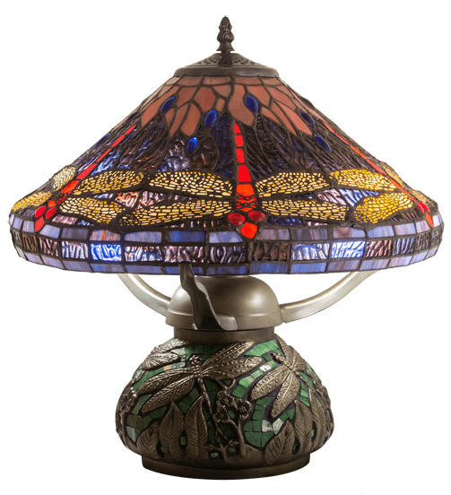 16" High Tiffany Hanginghead Dragonfly Cone Table Lamp