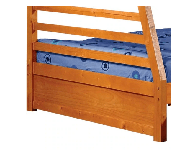 Wooden Twin Over Full Bunk Bed with Slatted Guardrails, Oak Brown