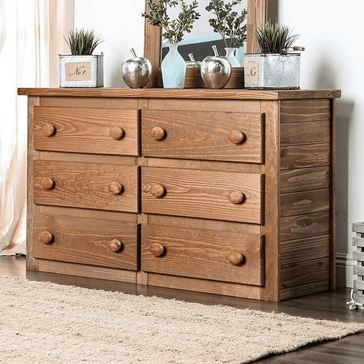 Wooden Rustic Style 6 Drawers Dresser In Mahogany Finish