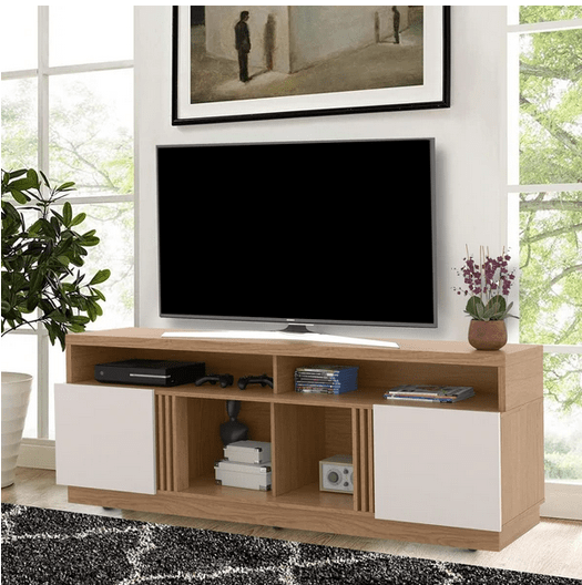 71 Inch Wooden Entertainment TV Stand with 4 Open Shelves