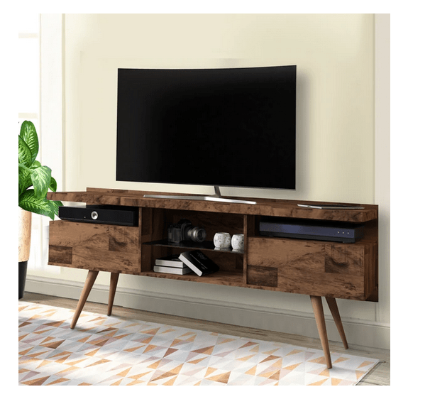 63 Inch Wooden Entertainment TV Media Stand with 4 Open Compartments