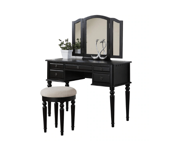 Commodious Vanity Set Featuring Stool And Mirror Black