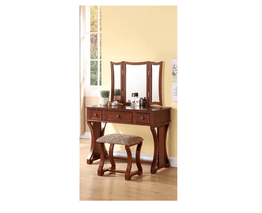 Modish Vanity Set Featuring Stool And Mirror