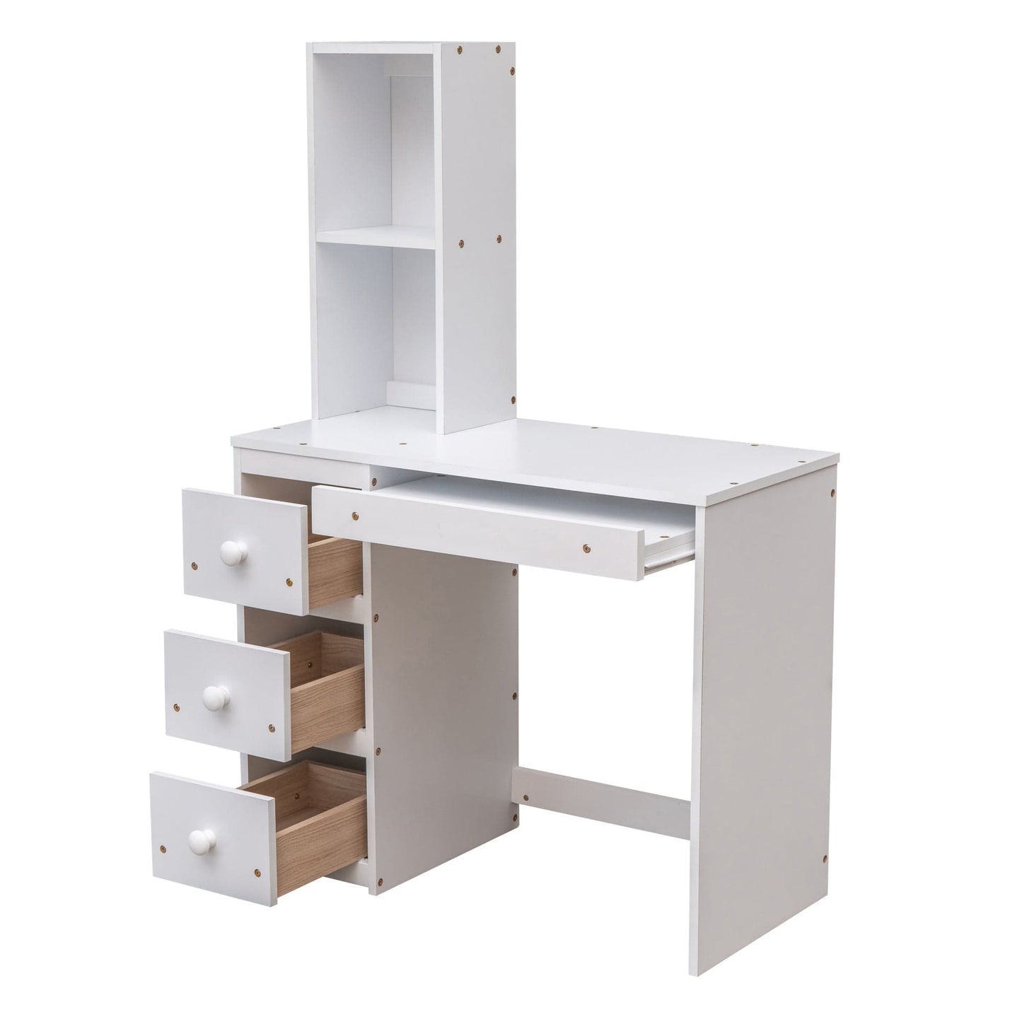 White, Twin Size Loft Bed with a Stand-alone Bed, Storage Staircase, Desk, Shelves and Drawers