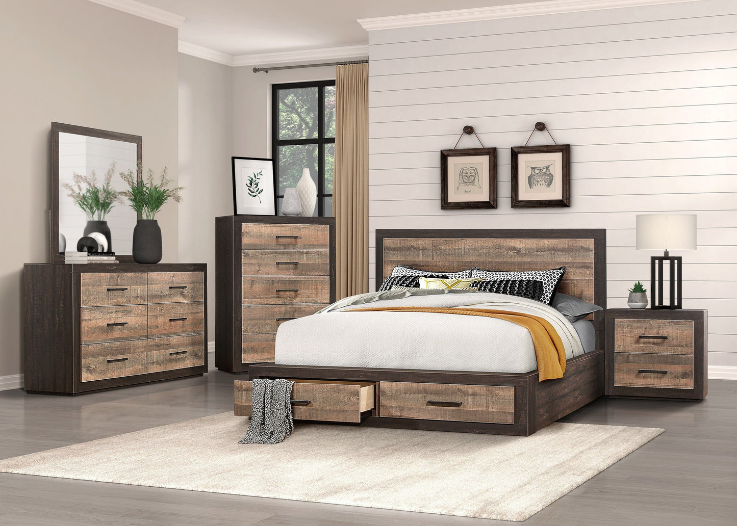 Contemporary Two-Tone Finish 1pc Chest of Drawers Faux-Wood Veneer Bedroom Furniture