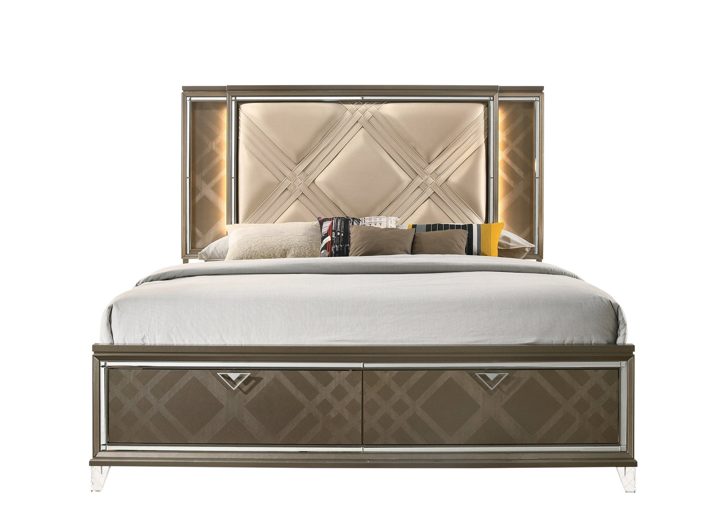 ACME Skylar Full Bed w/Storage, LED, PU & Dark Champagne 25335F