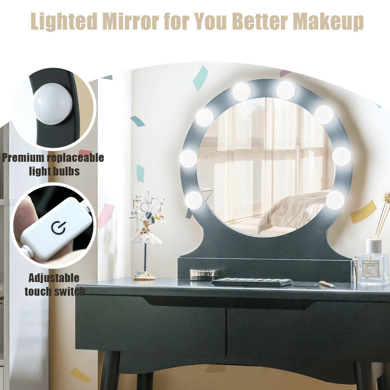 Cyrilmagnin Makeup Vanity Set with Stool and Mirror