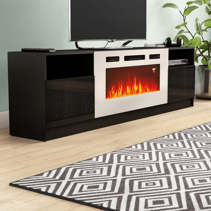 Delaine tv stand with electric outlet fireplace