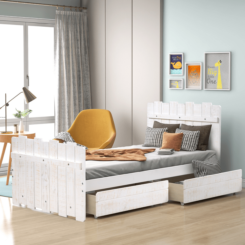 Nobemall Twin/Full Size Platform Bed With Drawer, Gray