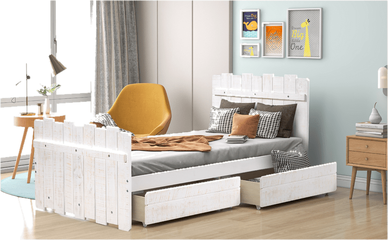 Nobemall Twin/Full Size Platform Bed With Drawer, Gray