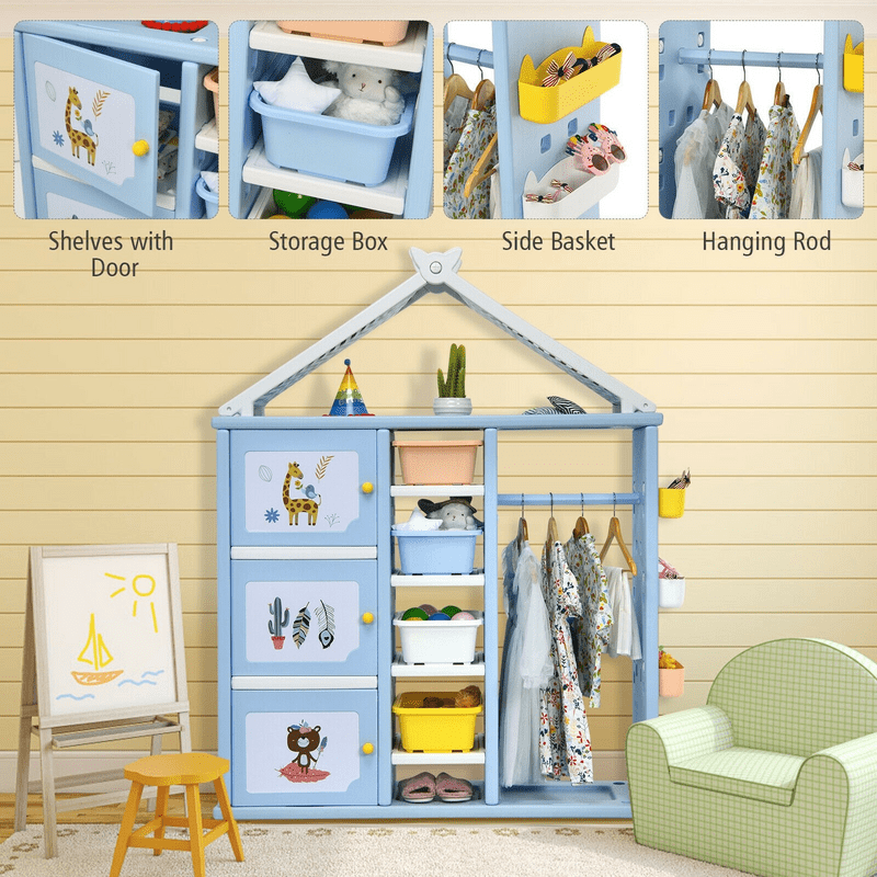 Kids Wardrobe Costume Storage Closet Pretend Dresser Hanging Armoire –  BedroomFurnitureDesign