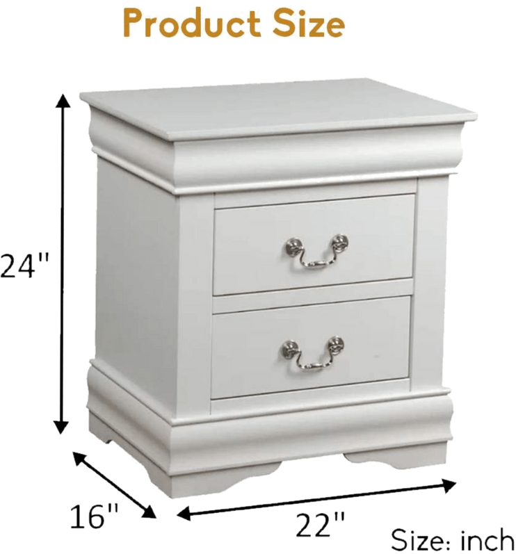 2 Drawers White Nightstand Modern Wooden Storage Cabinet